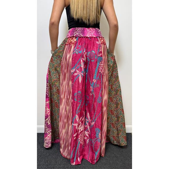 Mixed-print wide-leg trousers- One Size 100% Silk - Picture 4 of 5